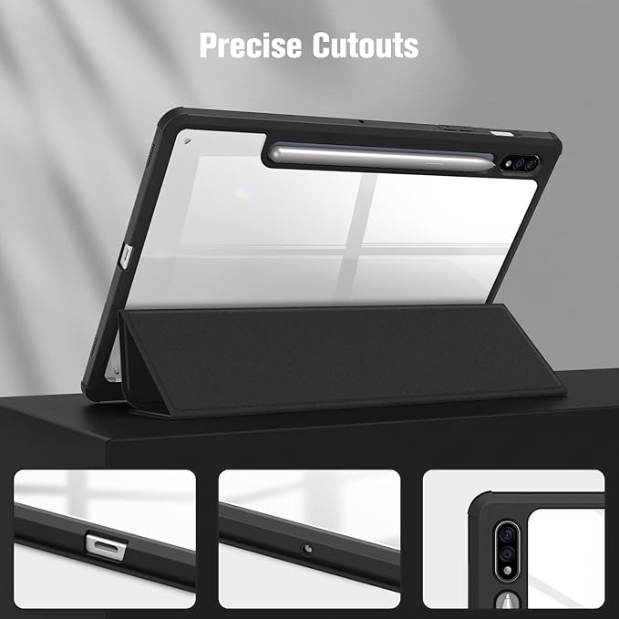 Fintie Hybrid Slim Case for Samsung Galaxy Tab S8/Tab S7 11 Inch (Model SM-X700/X706/T870/T875/T878) with S Pen Holder, Shockproof Cover with Clear Transparent Back Shell, Black
