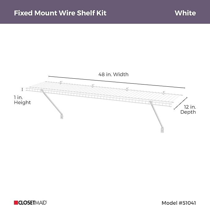 ClosetMaid Wire Shelf Kit with Hardware, 4 Ft. Wide, for Pantry, Closet, Laundry, White Vinyl Finish