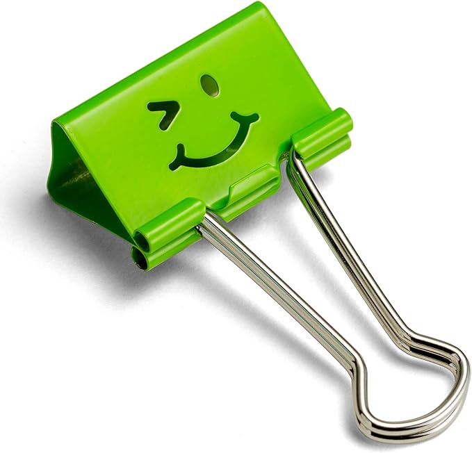 Officemate Smiling Face Binder Clips, Medium, Assorted Colors 36 Pcs, Paper Clamps for Office,Teacher Gifts, School and Home (31095)
