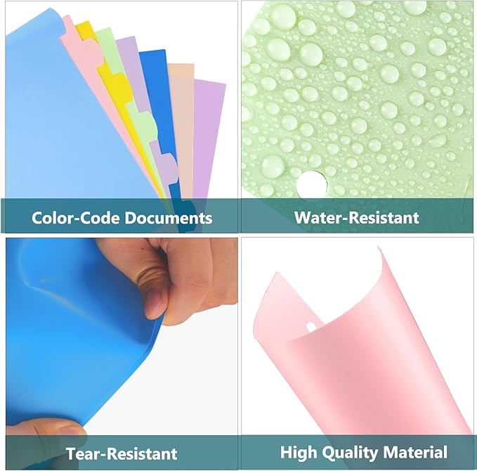 HABGP 16Pcs/2 Set 3 Ring Binder Dividers with Tabs, 8 Color Tab Divders for 3 Ring Binder, Plastic Pastel Page Folder Dividers Sheet Protectors, Three Ring Binder Index Dividers for Notebook
