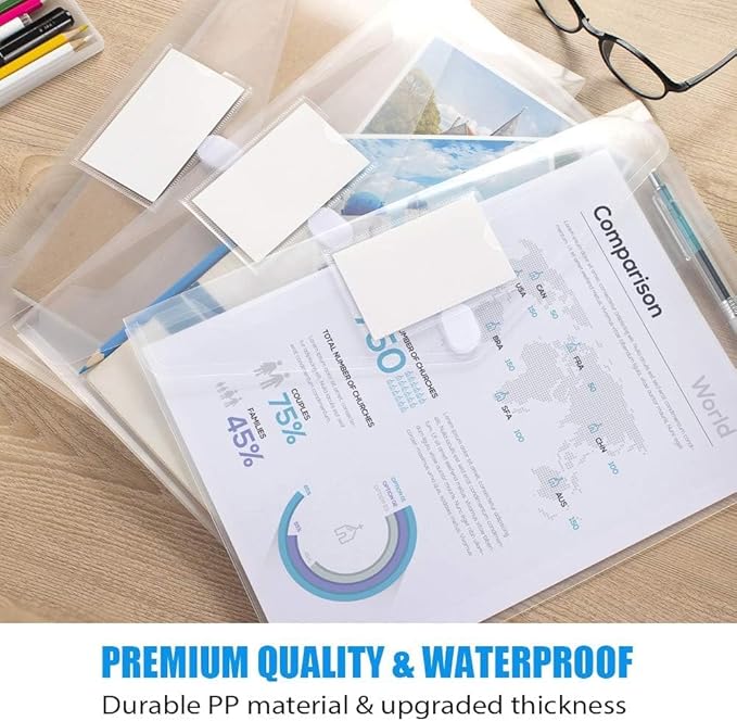 Sooez 50 Pack Plastic Envelopes Poly Envelopes, Clear Document Flie Folders US Letter A4 Size File Envelopes with Label Pocket for School Home Work Office Organization, Clear