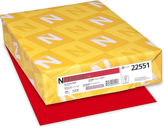 Astrobrights Color Paper, 8.5” x 11”, 24 lb/89 gsm, Re-Entry Red, 500 Sheets (21558)
