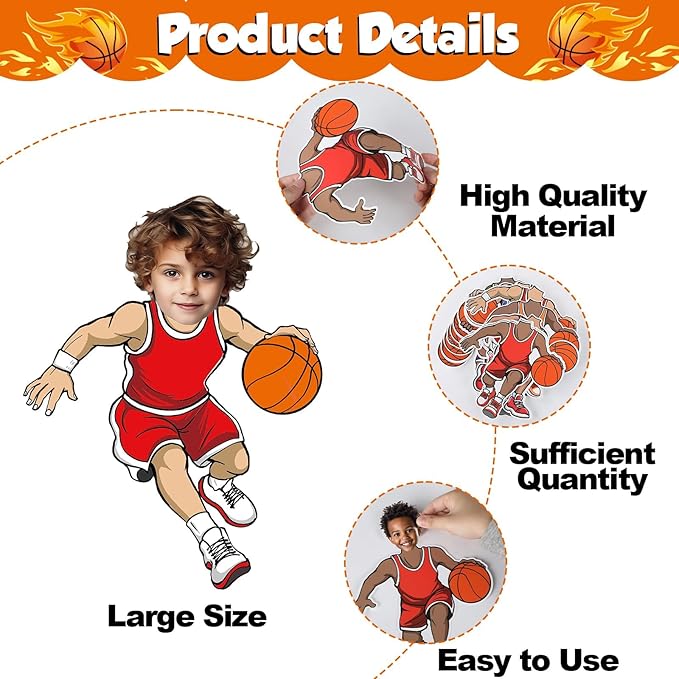 48 Set Basketball Bulletin Board Decors Basketball Players Cutouts Basketballs Jersey Paper Cut-Outs Classroom Decor for Boys DIY Craft Photo Sports Theme Party School Home Wall Chalkboard Supply