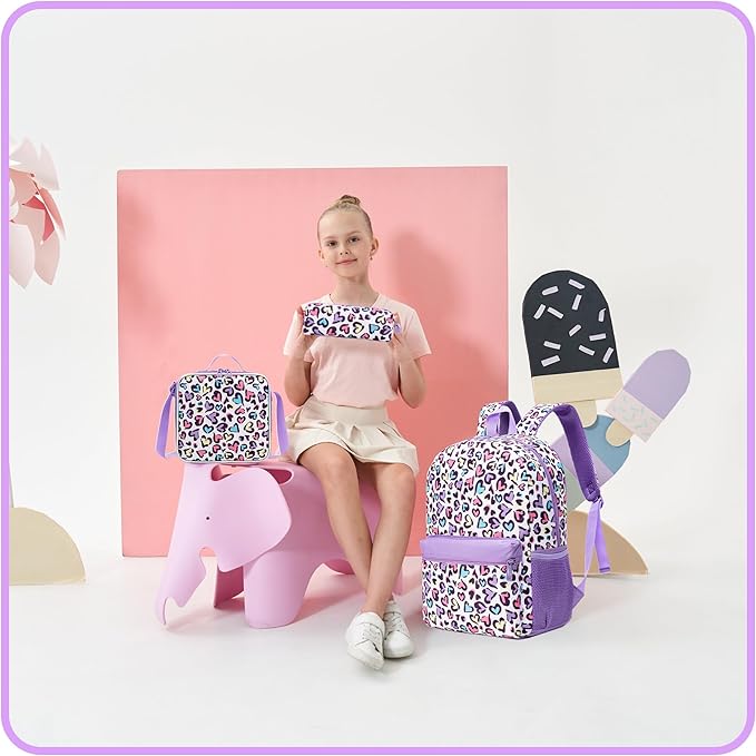 Leopard Backpack for Girls Backpack with Lunch Box School Backpacks for Girls with Pencil Case Back to School Supplies