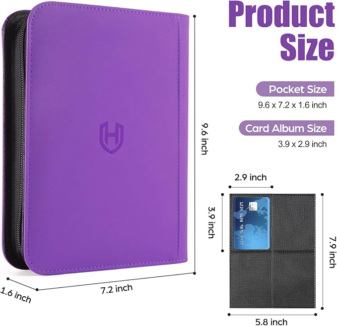 Card Binder 4 Pocket with Zipper, 288 Pockets Trading Card Holder Book, Premium PU Cover Zip Folder Binder, Side Loading Carrying Case Binder Album for TCG, MTG, Sports Cards, Game Cards