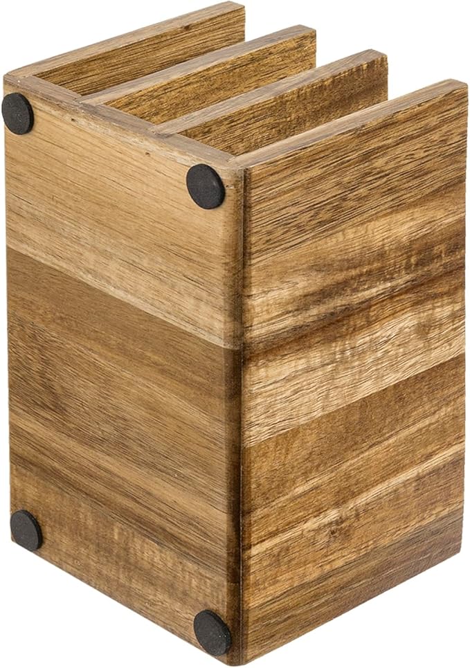 MyGift 3 Slot Premium Acacia Solid Wood Mail Holder, Entryway Countertop Letter Organizer, Office Desktop File Sorter, Bill Divider, Envelope Storage Bin