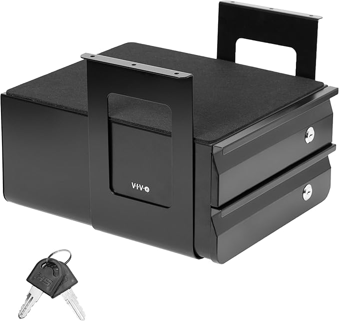 VIVO 13 inch Under Desk Double Stacked Slide Out Drawers with Lock, Secure Home Office Storage Organizer, Black, DESK-AC03L-2B