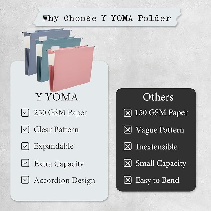 Y YOMA Letter Size - 6 Pack Extra Capacity Hanging File Folders Accordion Decorative Reinforced File Folder Cute Colored Expandable Folder for Office Home with 1/5-Cut Adjustable Tabs, Pastel Color