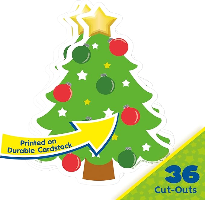 Eureka Christmas Tree Paper Cut-Out Classroom Decorations for Teachers, 36 Pieces