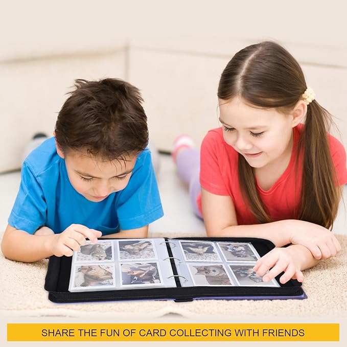 4 Pocket Trading Card Binder, Card Collection Binder with 50 Removable Sheets, Portable Waterproof Card Album Holder Zipper