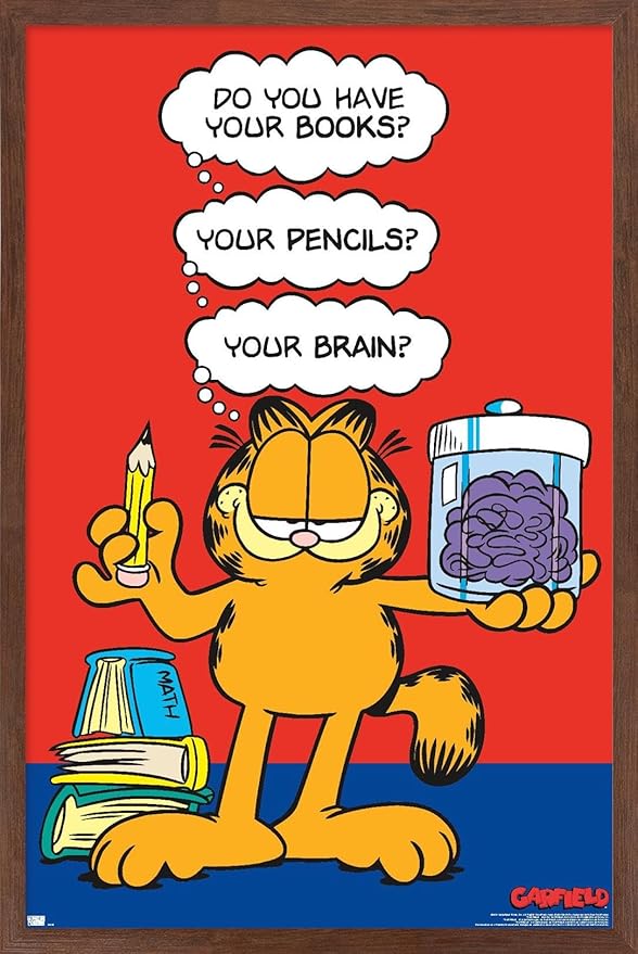 Garfield - Brain Wall Poster, 22.4L" x 14.7W", Mahogany Framed Version