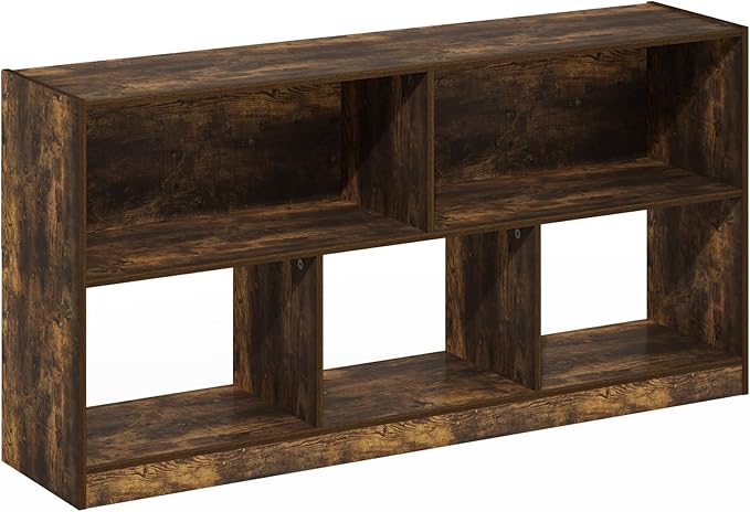 Furinno DALY Book Shelf, 5-Cube Bookshelf, Horizontal Cube Storage Organizer Bookcasde, 10.9 x 47.2 x 23.6, for Living Room, Bedroom, Home Office, Amber Pine