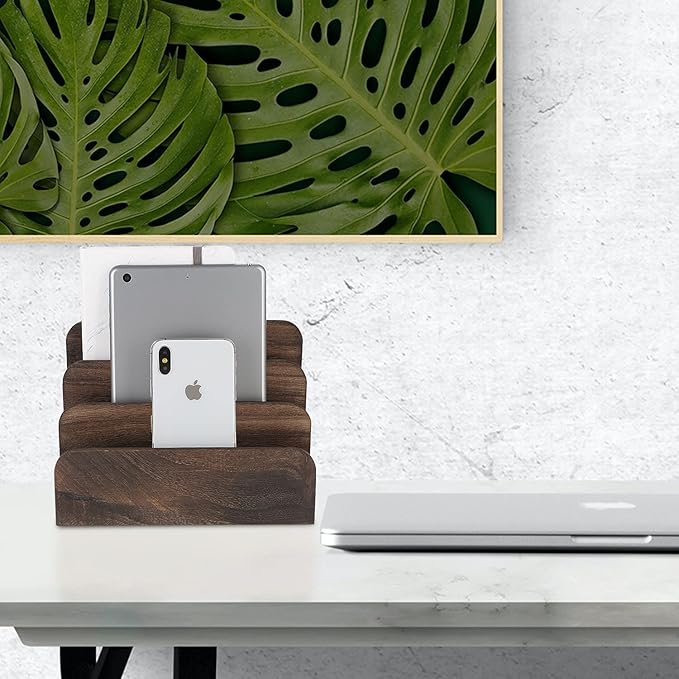File Holder for Desk,Wood Paper Organizer,Rustic Desk Organizer,Mail Sorter for Desktop,Organizer for Counter,Letter Organizer for Document/Filing/Folders/Paper,Darkbrown