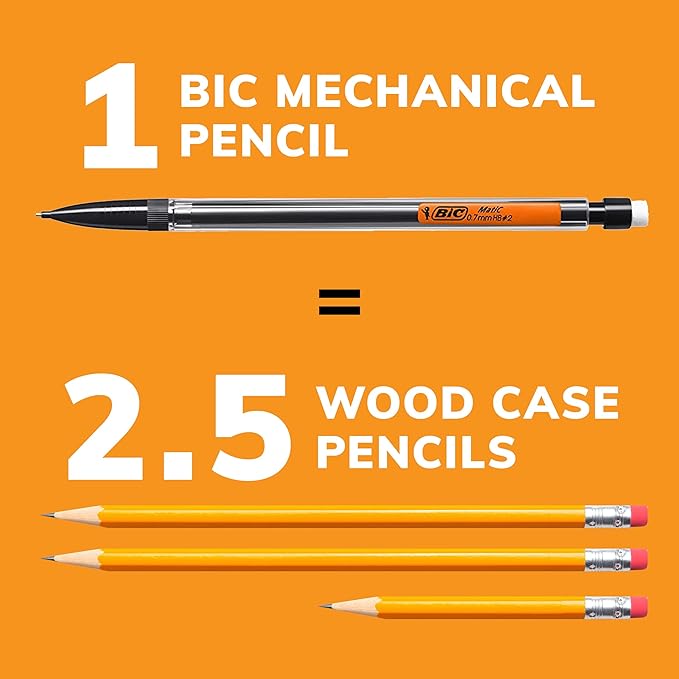 BIC Xtra-Smooth Mechanical Pencils with Erasers, Medium Point (0.7mm), 12-Count Pack, Bulk Mechanical Pencils for School or Office Supplies