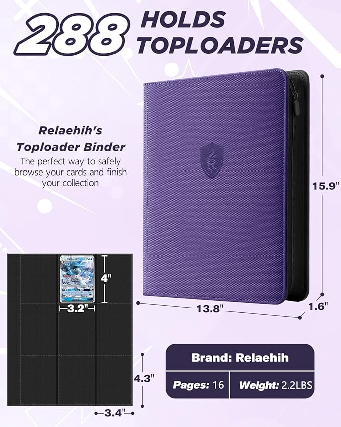 9 Pocket Toploader Binder with Zipper – Holds 288 Top Loaders – Premium Double-Sided Card Album for Trading Cards, TCG, MTG, Sports Cards