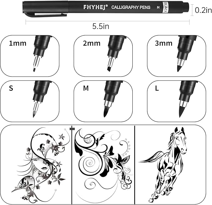 Calligraphy Pen,6 Size Calligraphy Pens for Writing,Brush Pens Calligraphy Set for Beginners,Black Archival Ink Pens,Calligraphy markers,Hand Lettering Pen for Art Drawing,Sketching,Scrapbooking