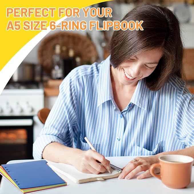 32 Pcs A5 Index Divider 6 Hole Binder Dividers 8.27 x 5.83 Inch 8 Colors Plastic Binder Dividers with Gold Month Stickers for Notebook Loose Leaf Binders Travel Diary Journal Planner