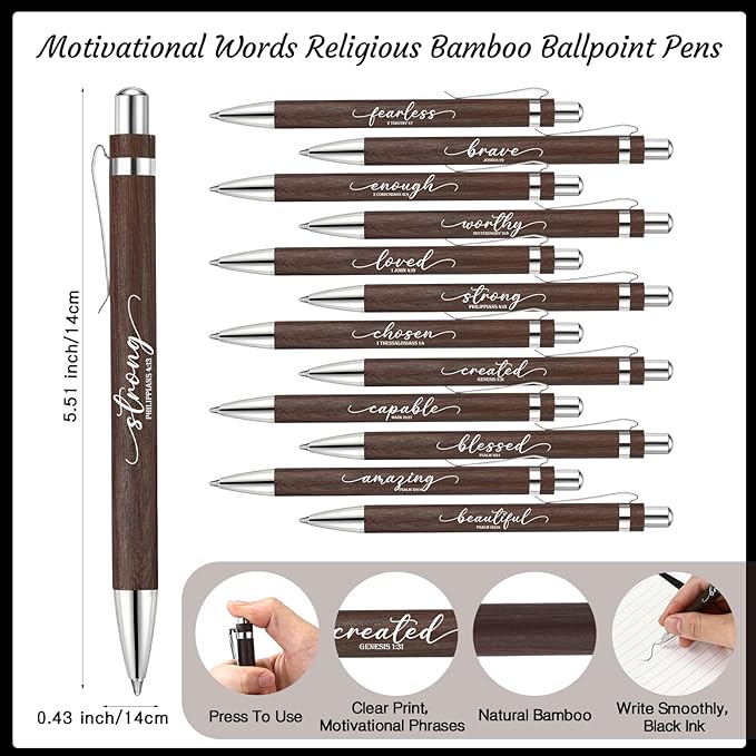 Kosiz 12 Sets Christian Gifts Bulk Inspirational Bible Verse Spiral Notebook and Religious Bamboo Ballpoint Pen Journal with Scripture for Easter Church Member First Communion Teacher Holy Week (Black)