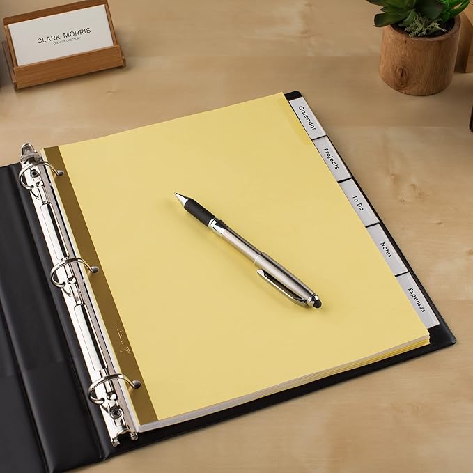 Avery Insertable Dividers for 3 Ring Binder, 5-Tab Set, Clear Big Tabs, Buff Paper with Gold-Reinforced, 1 Set, Great for Organizing Projects, Reports, Finances, and More (11110)