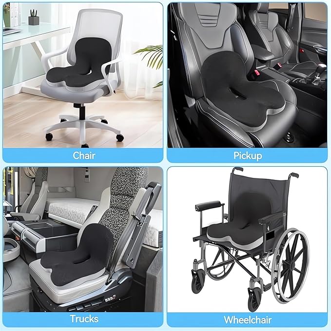 Memory Foam L-Shaped Integrated Seat Cushions for Car Truck Driver Ergonomic L Shape Lumbar Cushion Sciatica Back Pain Relief Office Chair Butt and Back Support Pillow Long Driving Booster Seat (J1)