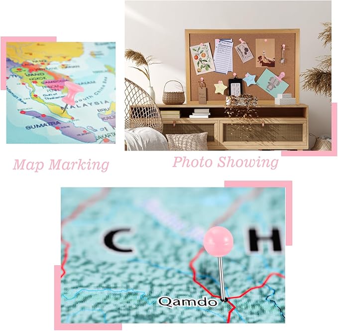 310 Pcs Push Pins Set, Pink Thumb Tacks Decorative Push Pins for Cork Board with Hook Pushpin Clip 5 Style Office Accessories for Cork Board Map Office (Pink)