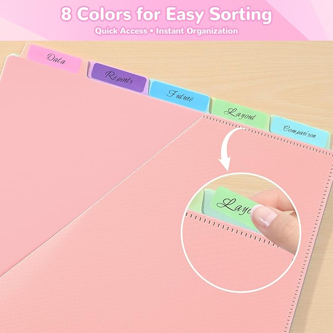 SUIN 5-Tab Binder Dividers with Pockets - Heavy Duty Plastic Dividers for 3 Ring Binder, Letter Size Poly Page Separators with Tabs & Label Stickers, Diamond Texture, 5 Pastel Colors, 2-Pack
