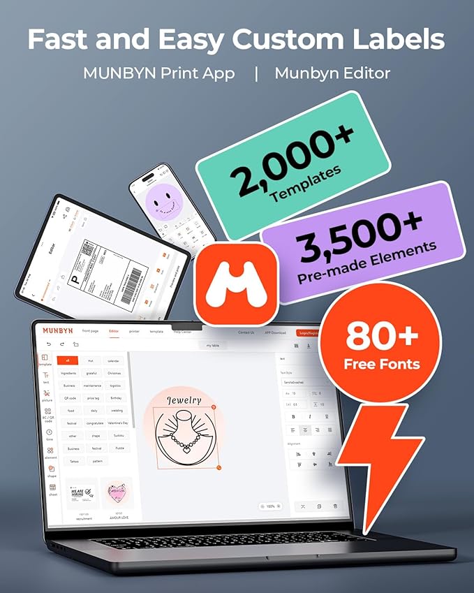 MUNBYN Bluetooth Thermal Label Printer RW403B, Wireless 4x6 Shipping Label Printer for Small Business, Compatible with Android, iPhone, Windows, Mac, Chromebook, Print Width 1.57"-4.25"