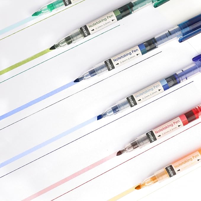 Grabie Dual Tip Notetaking Pens (3.5mm Chisel + 0.5mm Needle), Dual Tip Highlighter Markers for Journaling, Colored Pens for Note Taking and Adult Coloring Books (2 value pack)