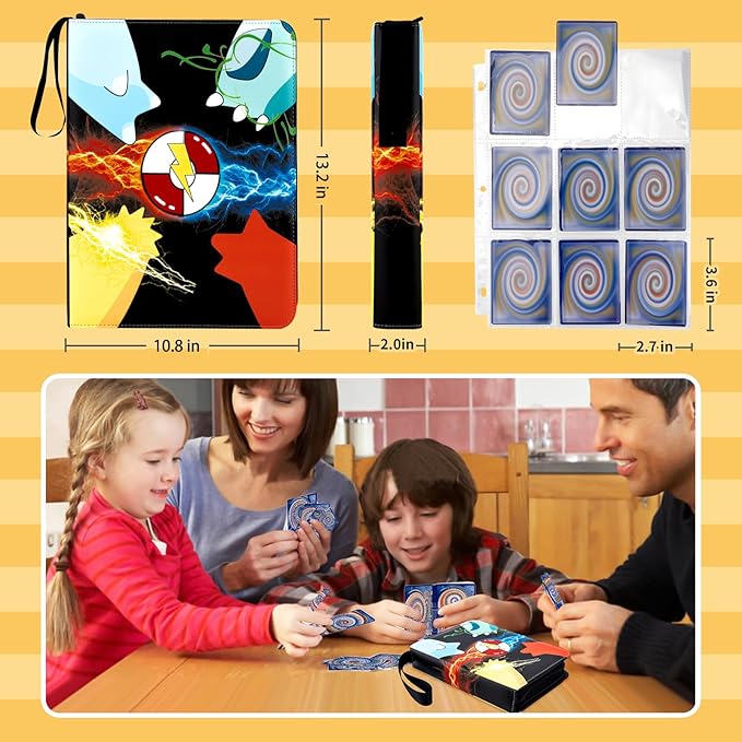 Card Binder 9 Pocket,Premium Trading Card Holder 900 Pockets 50-Page Double-Sided Storage Collection Book 3-ring Zipper Sports Book is A Toys Gift for Girls and Boys(Black)