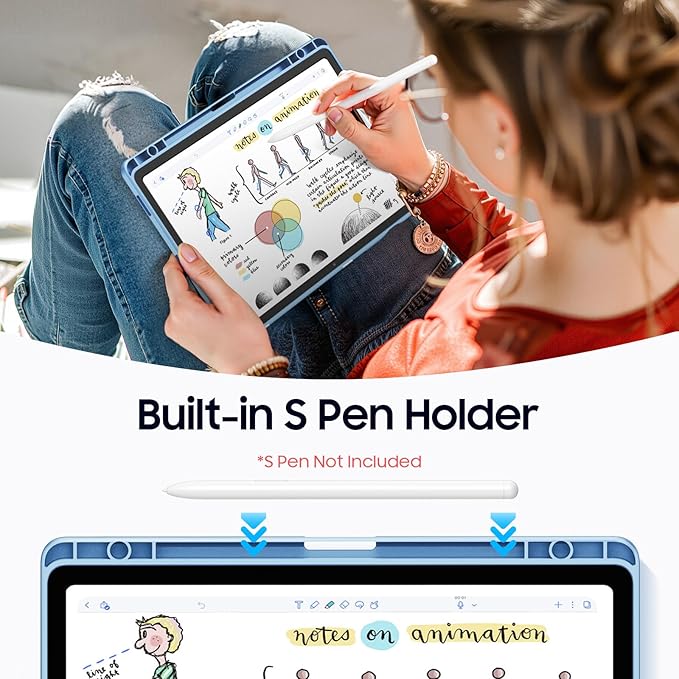 Fintie Hybrid Slim Case for Samsung Galaxy Tab S10 Lite/ S10 FE/ S9 FE 10.9 Inch/Tab S9 11 Inch with S Pen Holder, Shockproof Cover with Clear Transparent Back Shell, Auto Wake/Sleep, Blue