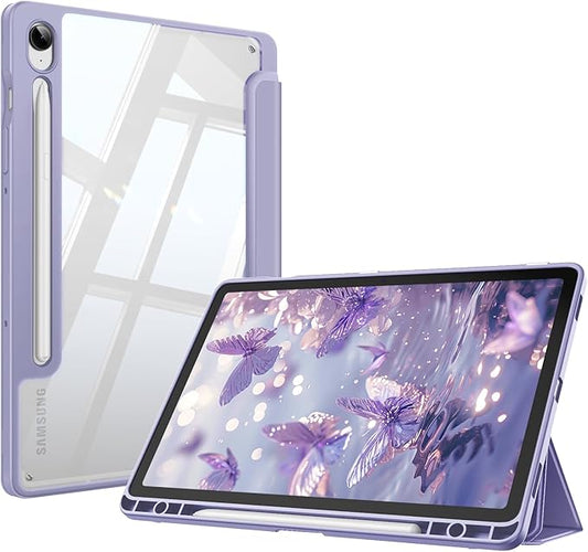 Fintie Hybrid Slim Case for Samsung Galaxy Tab S10 Lite/ S10 FE/ S9 FE 10.9 Inch/Tab S9 11 Inch with S Pen Holder, Shockproof Cover with Clear Transparent Back Shell, Auto Wake/Sleep, Lilac Purple