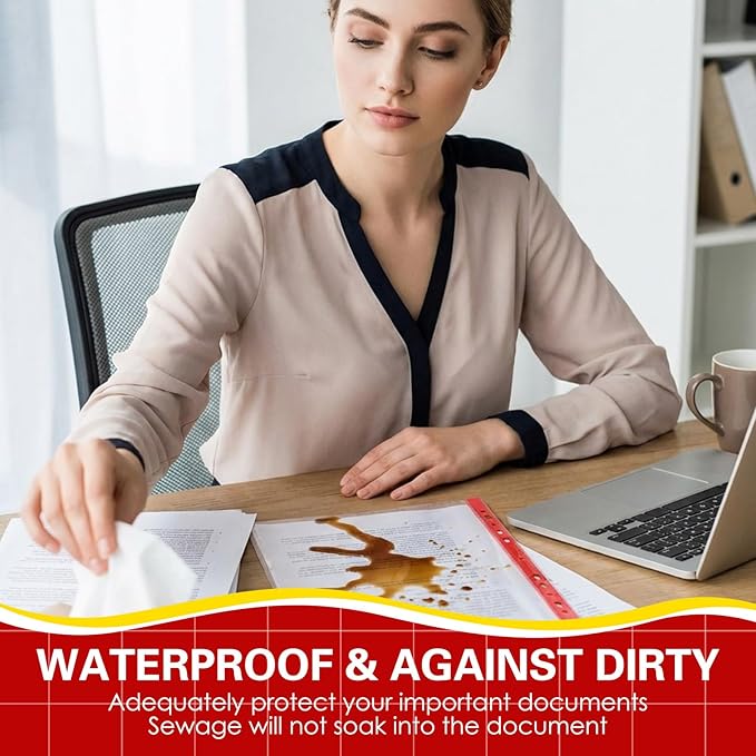 50 Pack Sheet Protectors, Red Edge Heavy Duty Standard 8.5 x 11 Inch Paper Page Protectors for 3 Ring Binder Clear Binder Sleeves Document Protector for Office Stationery Supplies