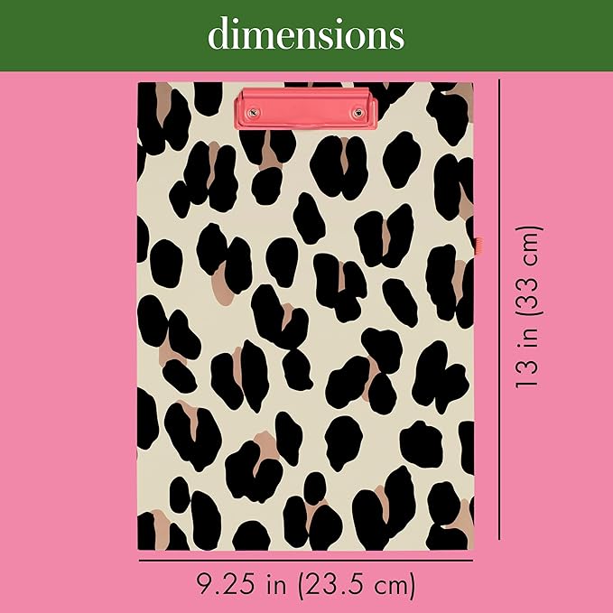 Kate Spade New York Leopard Print A4 Clipboard Folio with Low Profile Clip, Professional Padfolio Includes Lined Notepad, Pen Loop, and Pocket, Forest Feline