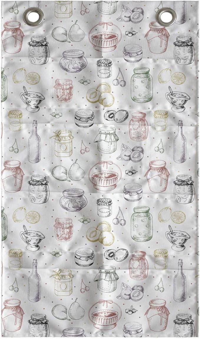 Ambesonne Ingredients Hanging Pocket Organizer, Sketch Colorful Freehand Drawings of Jars Fruits Bottles and Mini Spots, Printed Polyester Storage Bag with Pockets, 21" x 31", White Multicolor