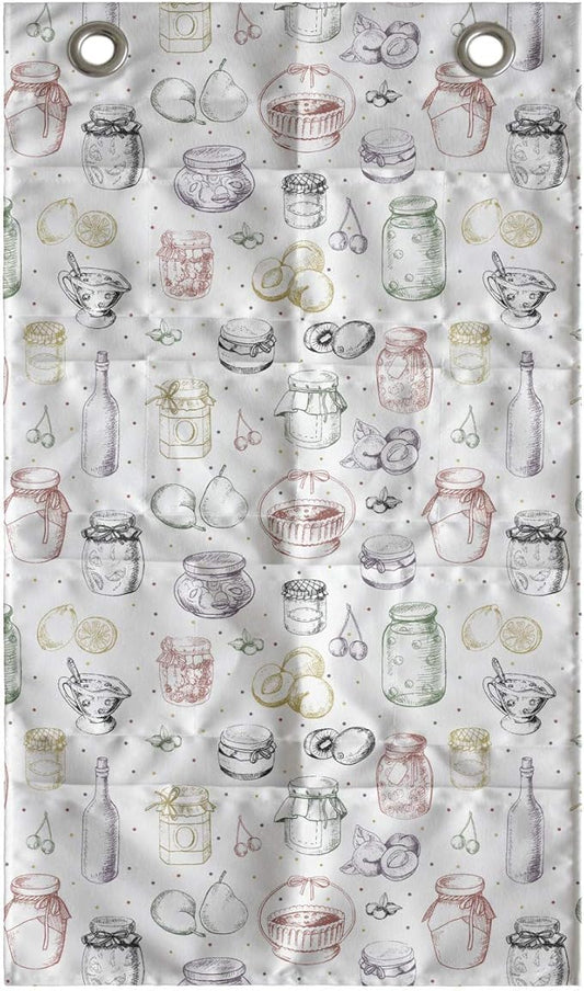 Ambesonne Ingredients Hanging Pocket Organizer, Sketch Colorful Freehand Drawings of Jars Fruits Bottles and Mini Spots, Printed Polyester Storage Bag with Pockets, 21" x 31", White Multicolor