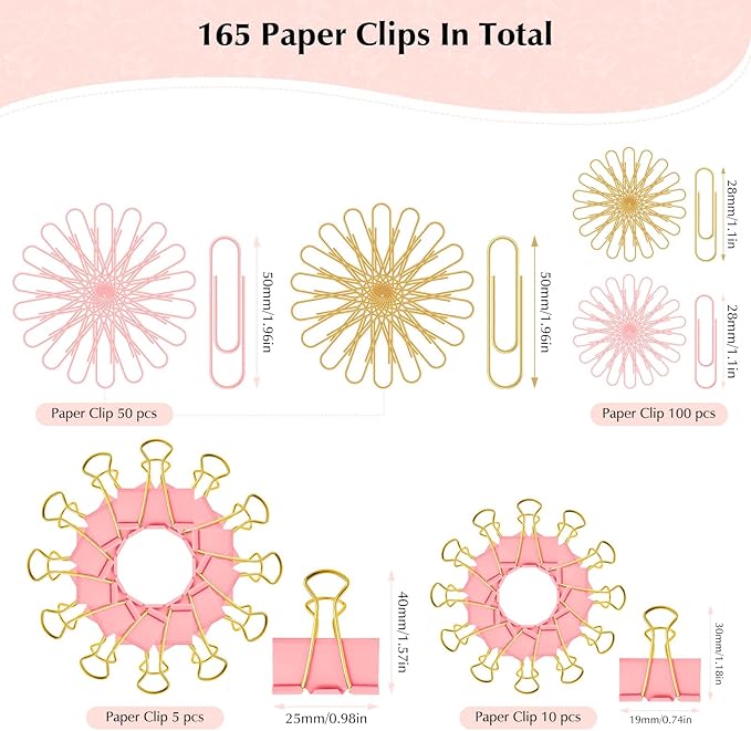 Cute Paper Clips Binder Clips Combo Set, Assorted Size Paper Clips for Office, Cute Office Supplies Set,