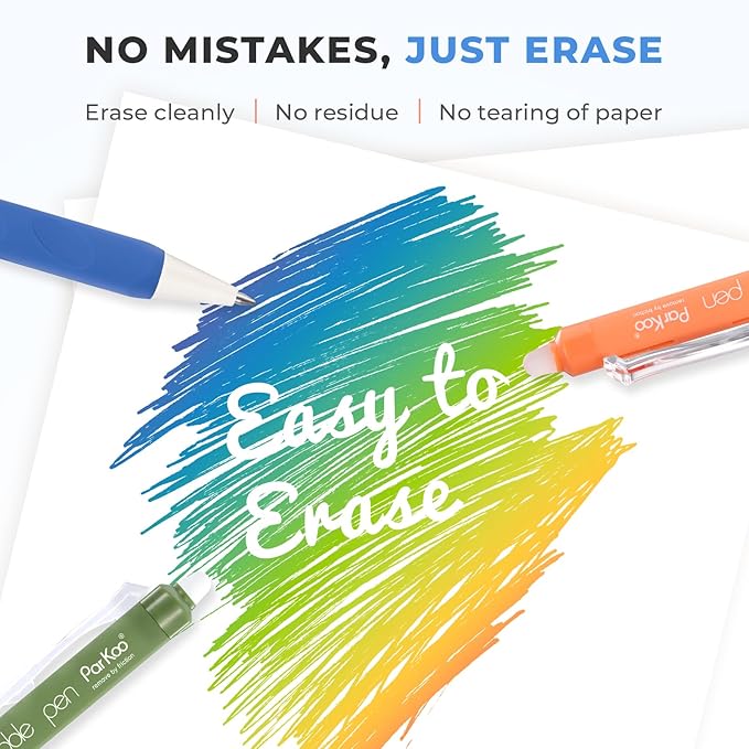 ParKoo Erasable Gel Pens, 24 Colors Retractable Erasable Colored Pens Fine Point 0.7mm, Make Mistakes Disappear, Assorted Color Inks for Drawing Coloring Writing Planner