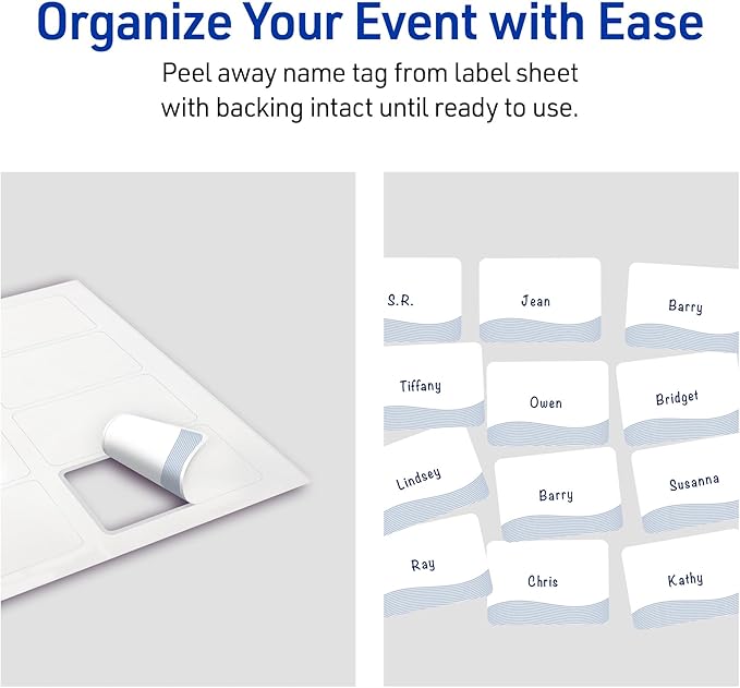 Avery Printable Rectangle Adhesive Name Badges, Pre-Printed Colorful Design, Matte White, 2-1/3" x 3-3/8", Laser & Inkjet Compatible, 80 Total, Great for Branding, Marketing, and Events
