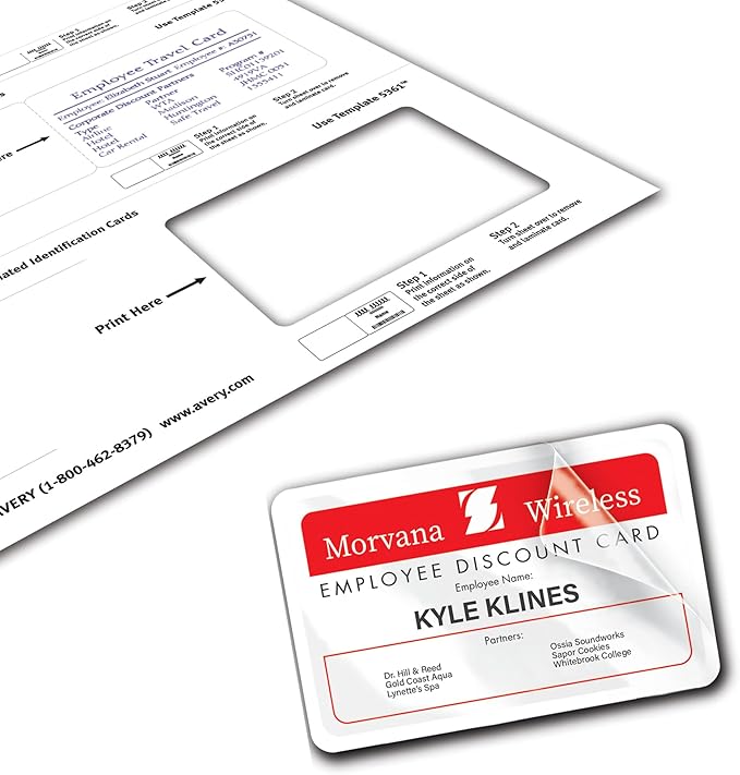 Avery Customizable Self-Laminating ID Cards, 2.25" x 3.5", White Printable Inserts, 30 Laminated ID Cards (5361)