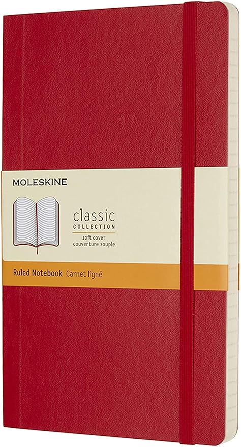 Moleskine Classic Notebook, Soft Cover, Large (5" x 8.25") Ruled/Lined, Scarlet Red, 192 pages