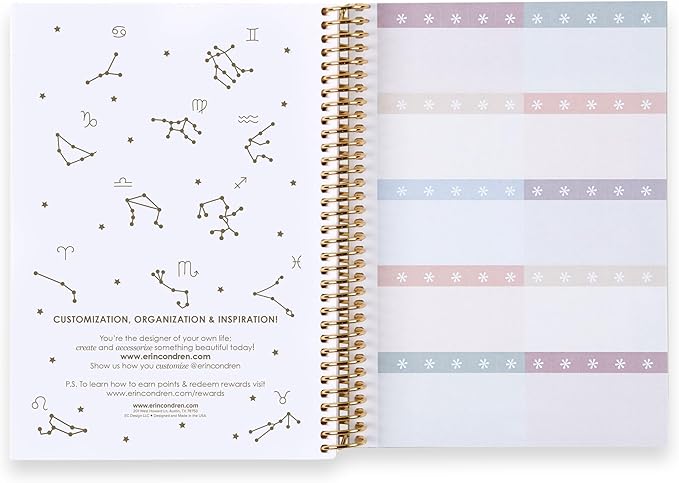 Erin Condren A5 Spiral Bound Lined Notebook - Special Edition, Hello Kitty Zodiac Laminate Metallic Cover, 160 Lined Pages Of 80 Lb, Mohawk Paper, Sticker Sheet Included