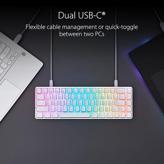 ASUS ROG Falchion Ace 65% RGB Compact Gaming Mechanical Keyboard, Lubed ROG NX Brown Switches & Switch Stabilizers, Sound-Dampening Foam, PBT Keycaps, Wired with KVM, Three Angles, Cover Case-Black