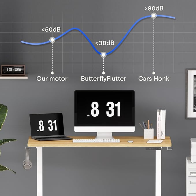 FLEXISPOT 55x24 Inch Electric Height Adjustable Standing Desk for Home & Office, Splice Board Desk for Computer Workstation, Study, or Creative Setup, Maple