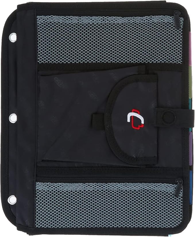 Case It 5-Tab Binder Accessory, 5-colored tabbed, 6 pocket expanding file, fits any standard 3 ring letter size binder, additional zippered mesh pockets for pen storage, ACC-21, Black