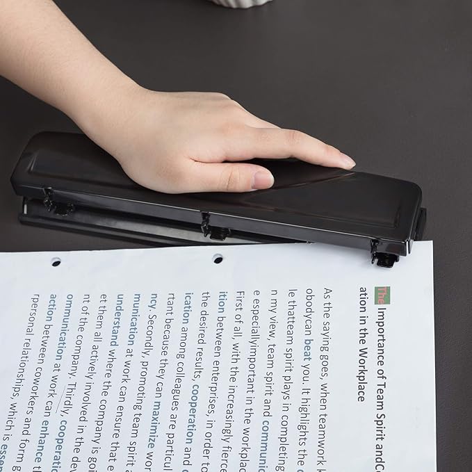 Amazon Basics 3 Hole Punch, 10 Sheet Capacity, Black, Easy-Clean Tray