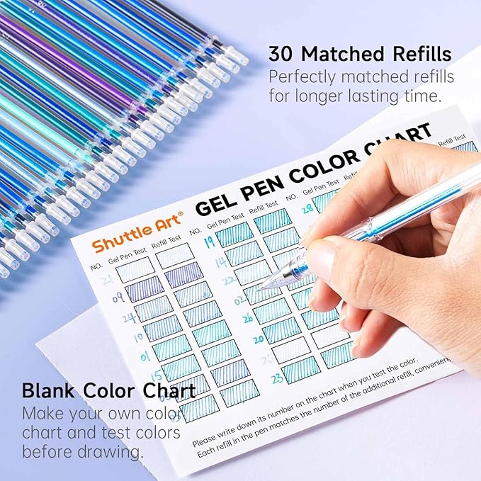Shuttle Art 60 Pack Blue Tone Gel Pens, 30 Blue Tone Gel Pens with 30 Refills for Adults Coloring Books Journaling Drawing Nature, Landscapes, Animals Scenes