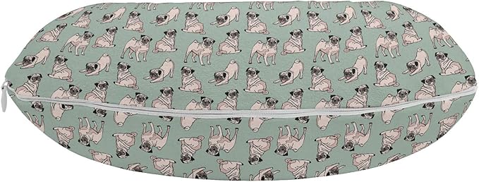 Ambesonne Pug Travel Pillow Neck Rest, Dogs Various States Sitting Standing Stretching Cartoon Style Pet Drawing, Memory Foam Traveling Accessory for Airplane and Car, 12", Turquoise