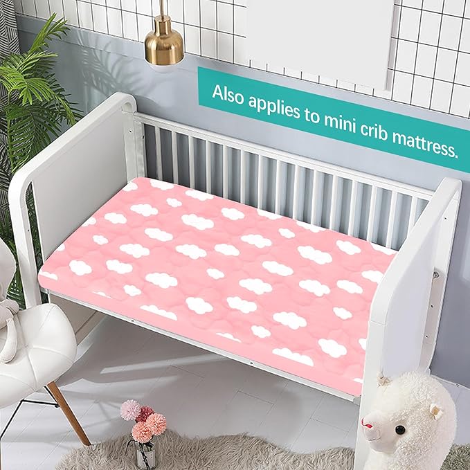 Pack and Play Mattress Protector Sheets Fitted Waterproof Playard Mattress Pad Cover, Compatible with Graco Pack n Play & Dream On Me & Pamo Babe, Playpen/Playard Sheet, Pink Cloud, 39" x 27"