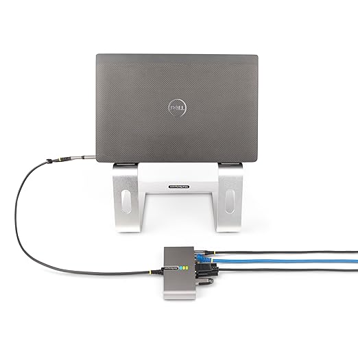 StarTech.com 2-Port USB-C Hub with Gb Ethernet and RS232 FTDI Serial, Attached USB-C to USB-A Dongle, 100W PD Pass-Through, 2X USB-A 5Gbps