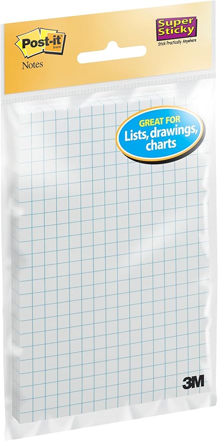 Post-it Super Sticky Notes, 4 in x 6 in, 2 Pads, 2X The Sticking Power, White with Blue Grid Lines, Recyclable (4621-2SSGRID)